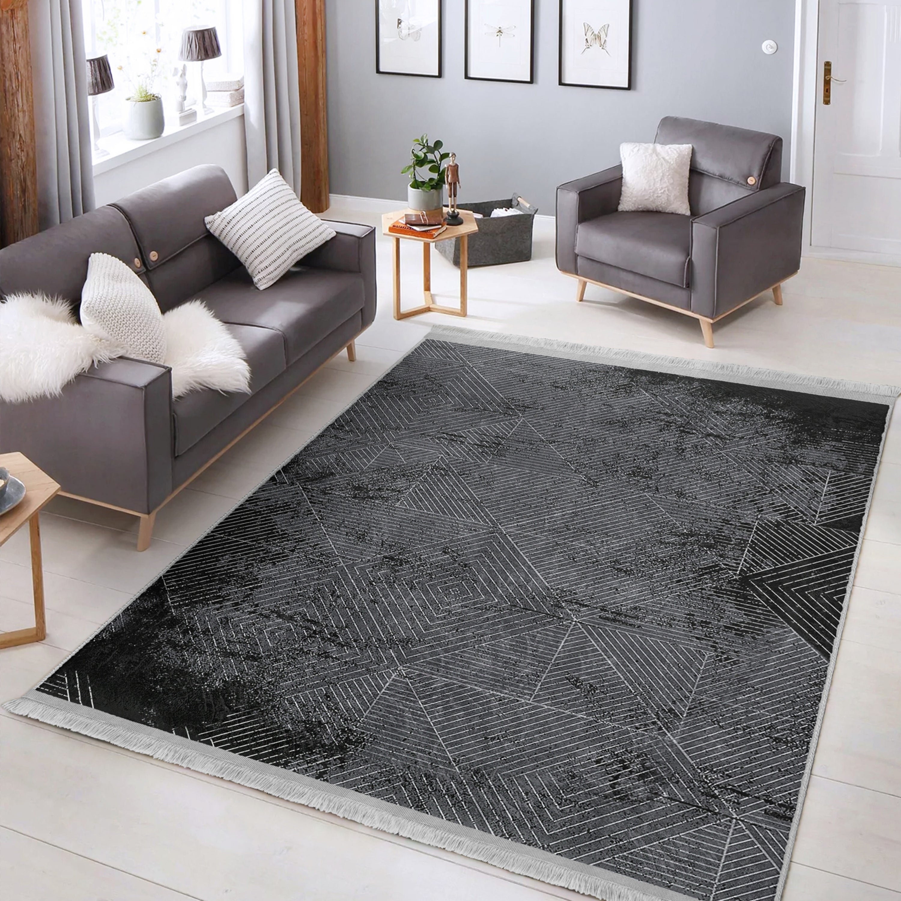 Geometric Pattern Washable Area Rug