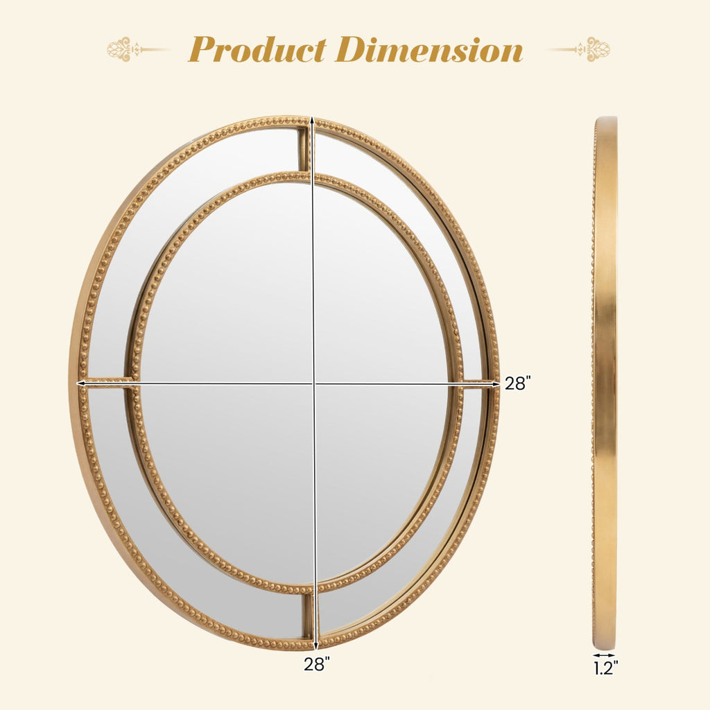 Round Beaded Frame Wall Mirror - Gold