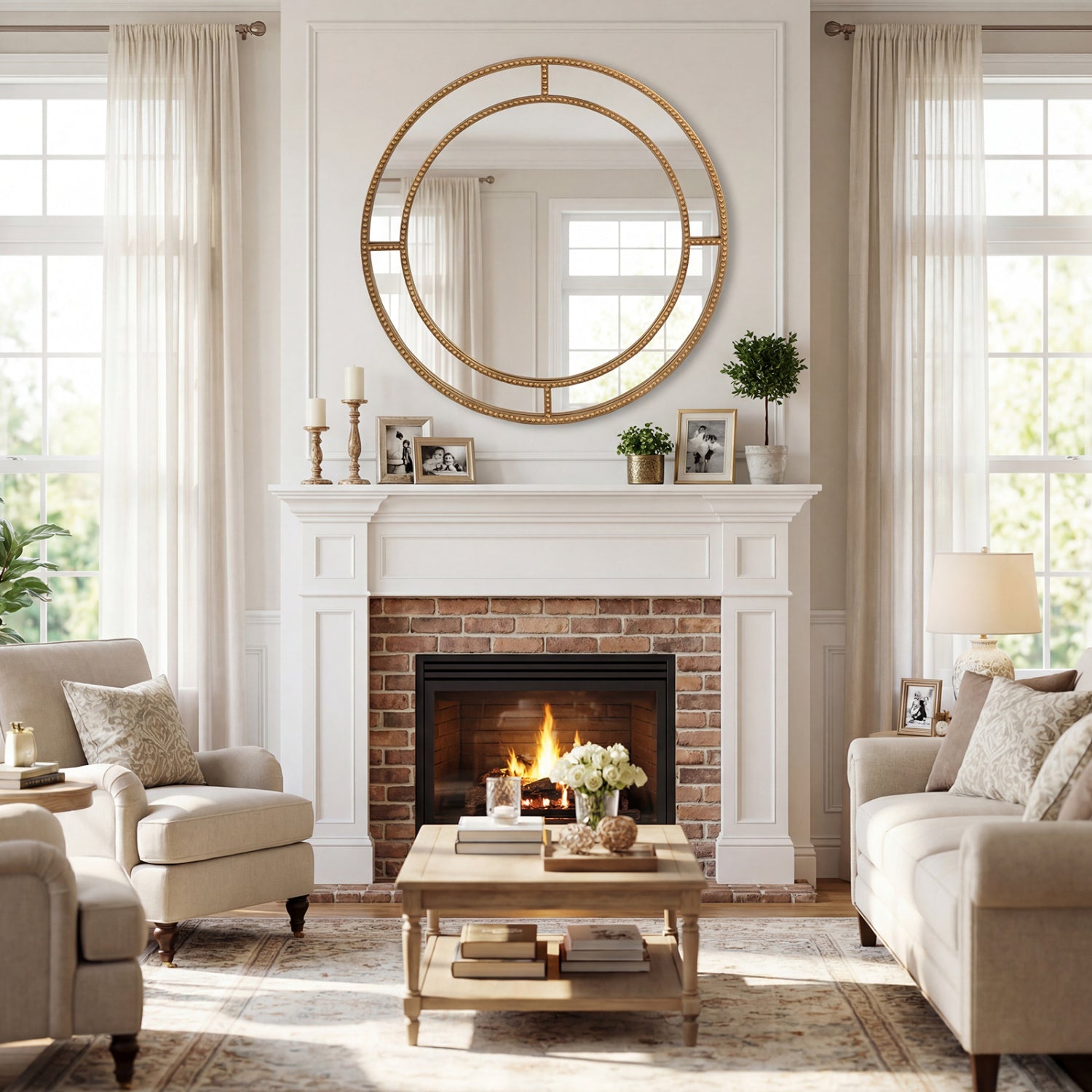 Round Beaded Frame Wall Mirror - Gold