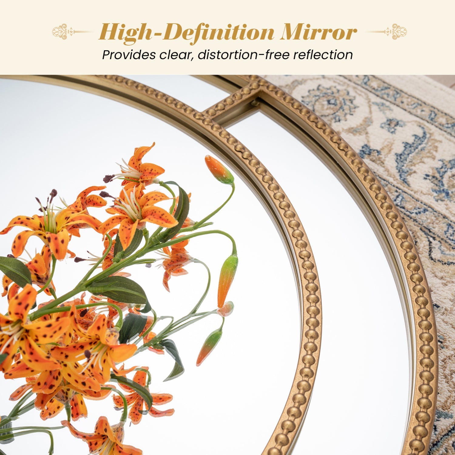 Round Beaded Frame Wall Mirror - Gold
