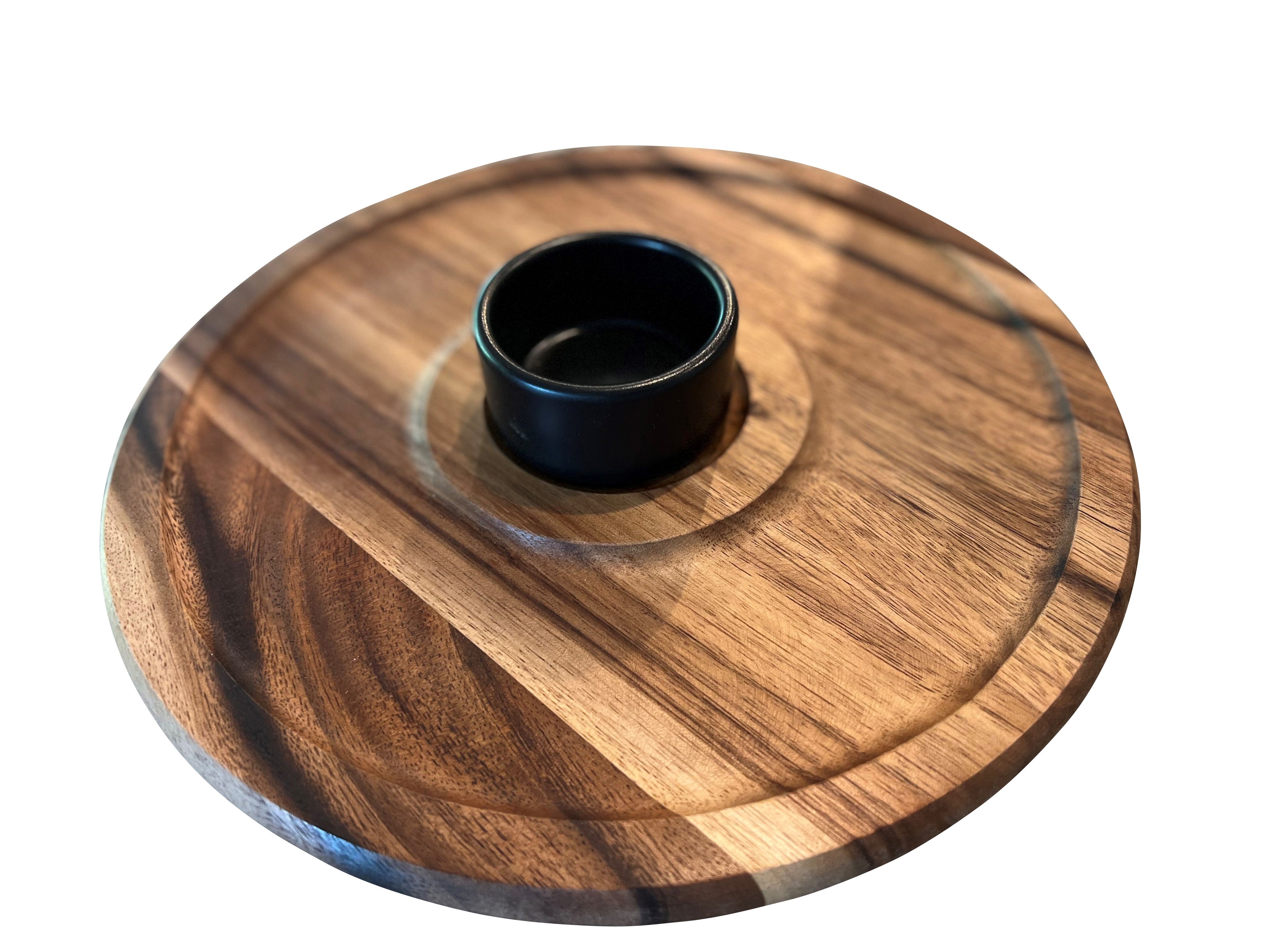 Acacia Wood Accent Display Set with Ceramic Bowl