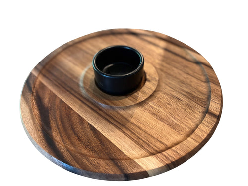 Acacia Wood Accent Display Set with Ceramic Bowl
