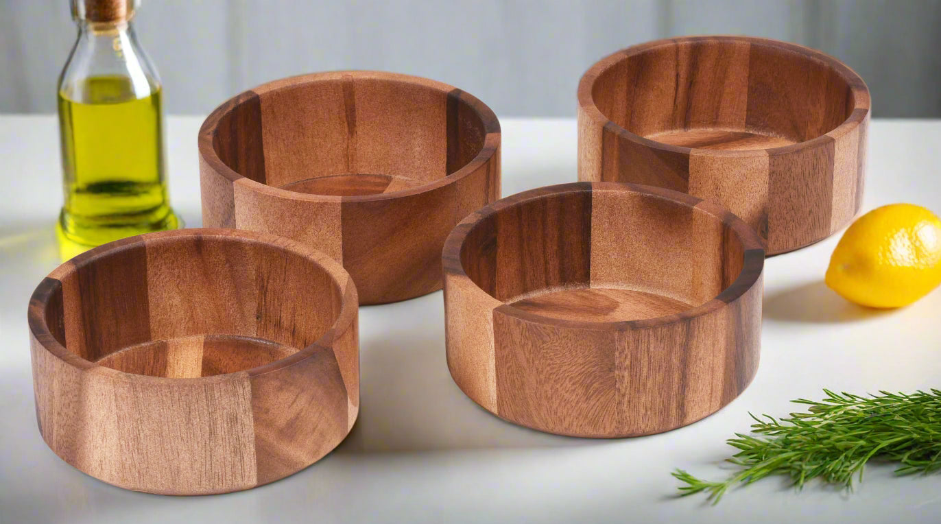 Acacia Wood Individual Decorative Bowls – Set of 4