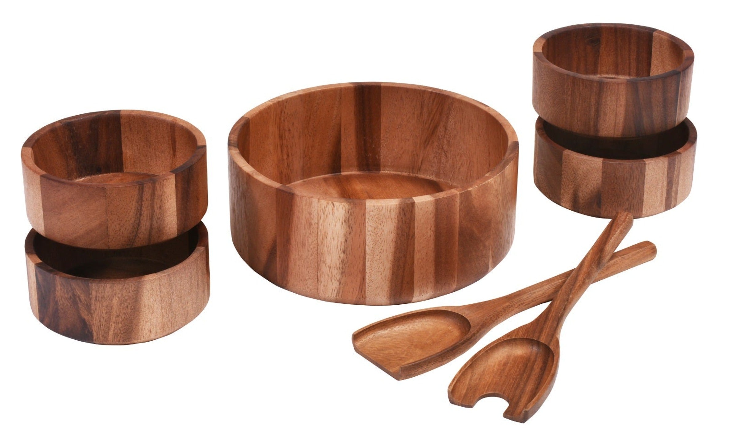 Acacia Wood Large Centerpiece Bowl Set – 7 Piece