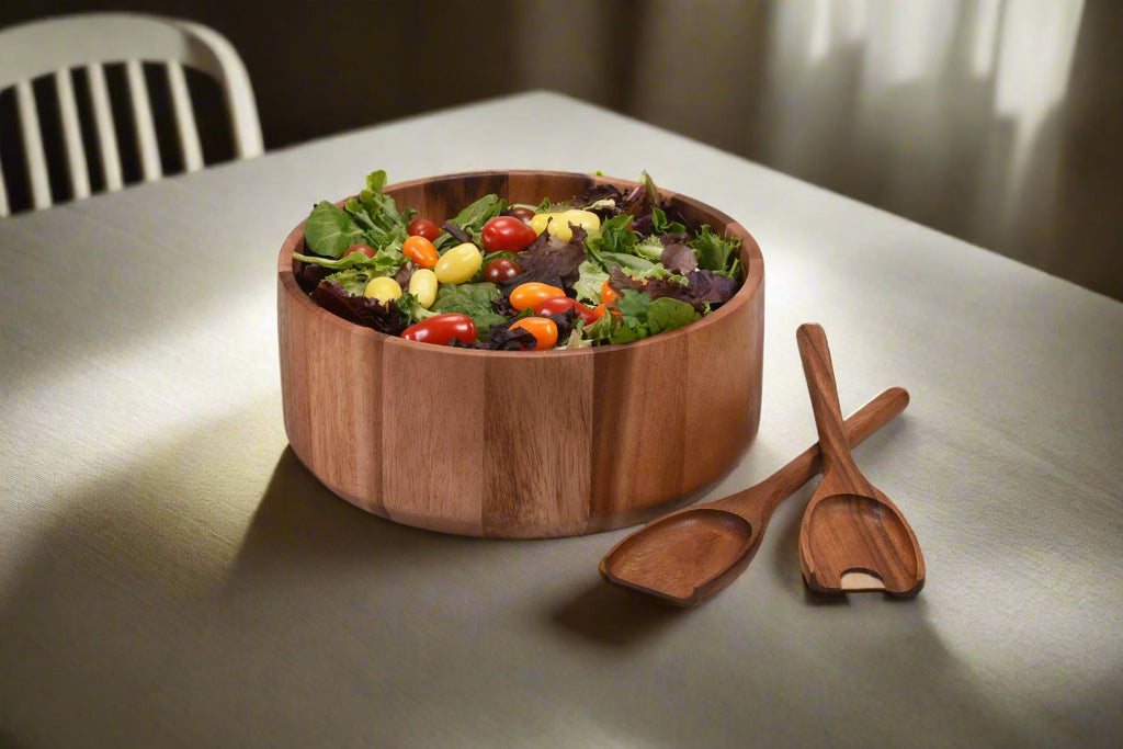 Acacia Wood Large Centerpiece Bowl with Servers