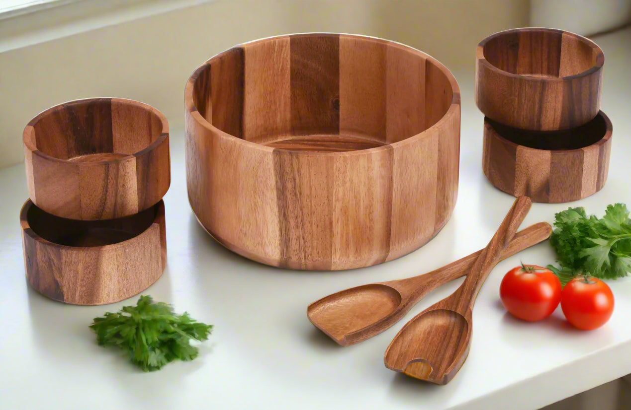 Acacia Wood Extra Large Centerpiece Bowl Set – 7 Piece