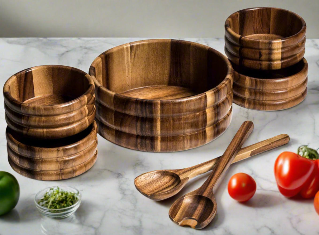 Acacia Wood Centerpiece Bowl Collection – 7 Piece