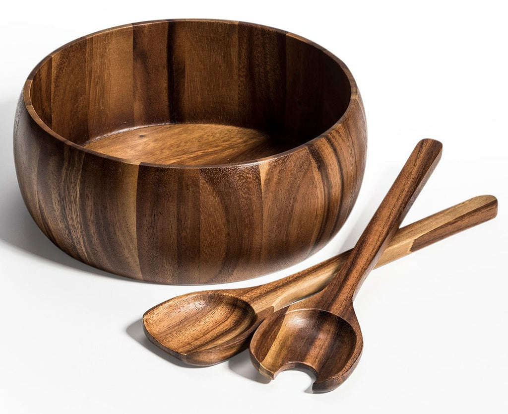 Acacia Wood Round Centerpiece Bowl with Servers