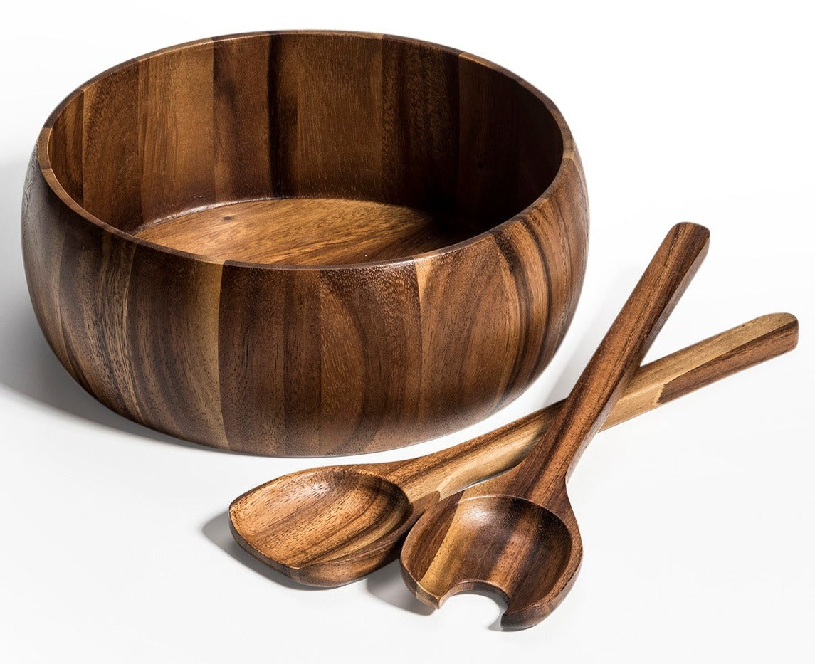 Acacia Wood Round Centerpiece Bowl with Servers