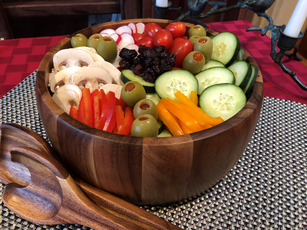 Acacia Wood Round Centerpiece Bowl with Servers