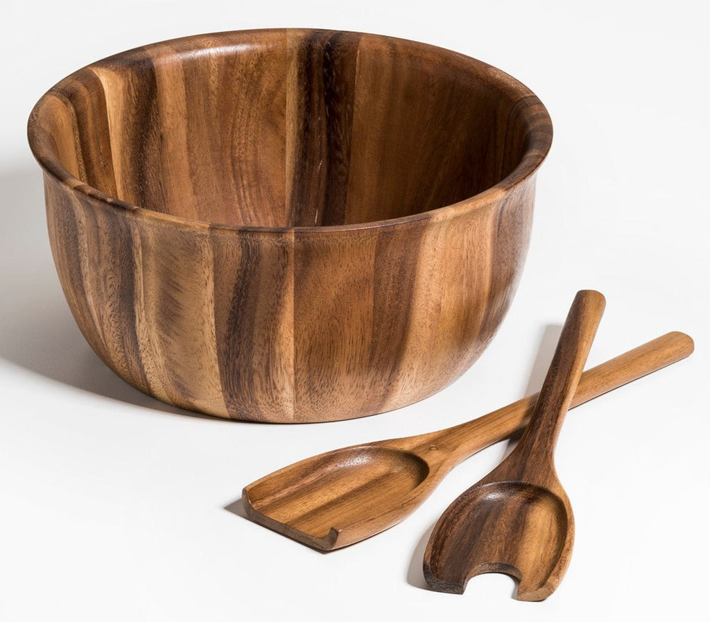 Acacia Wood Flared Centerpiece Bowl with Servers