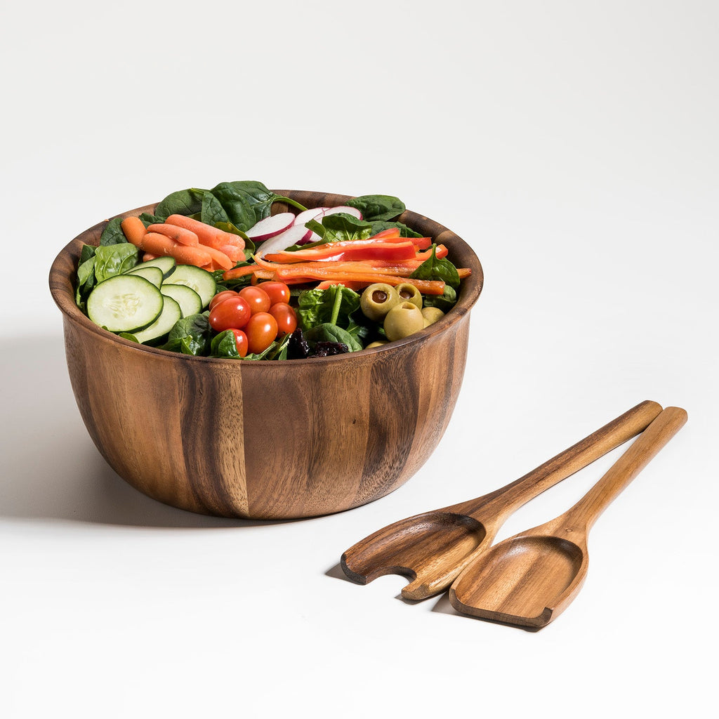 Acacia Wood Flared Centerpiece Bowl with Servers