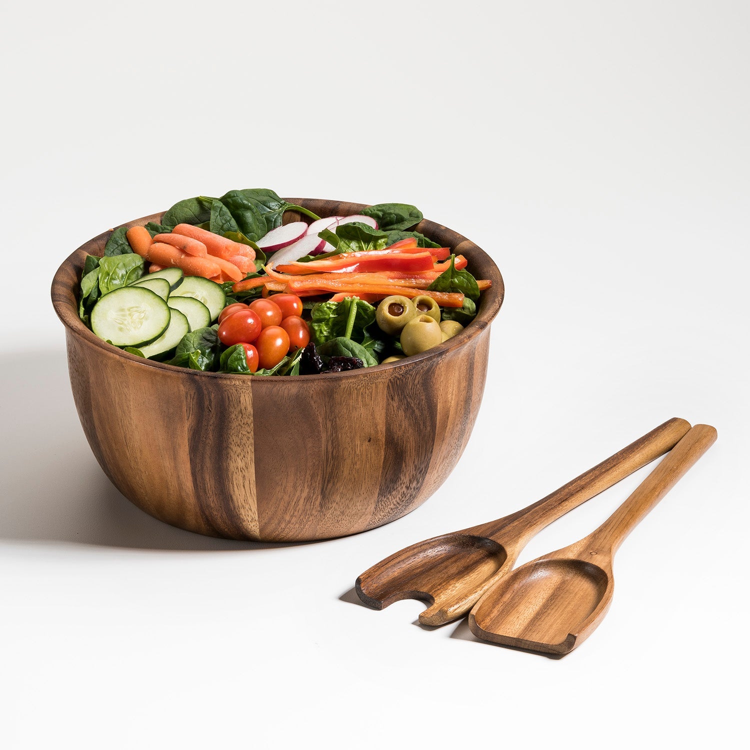 Acacia Wood Flared Centerpiece Bowl with Servers