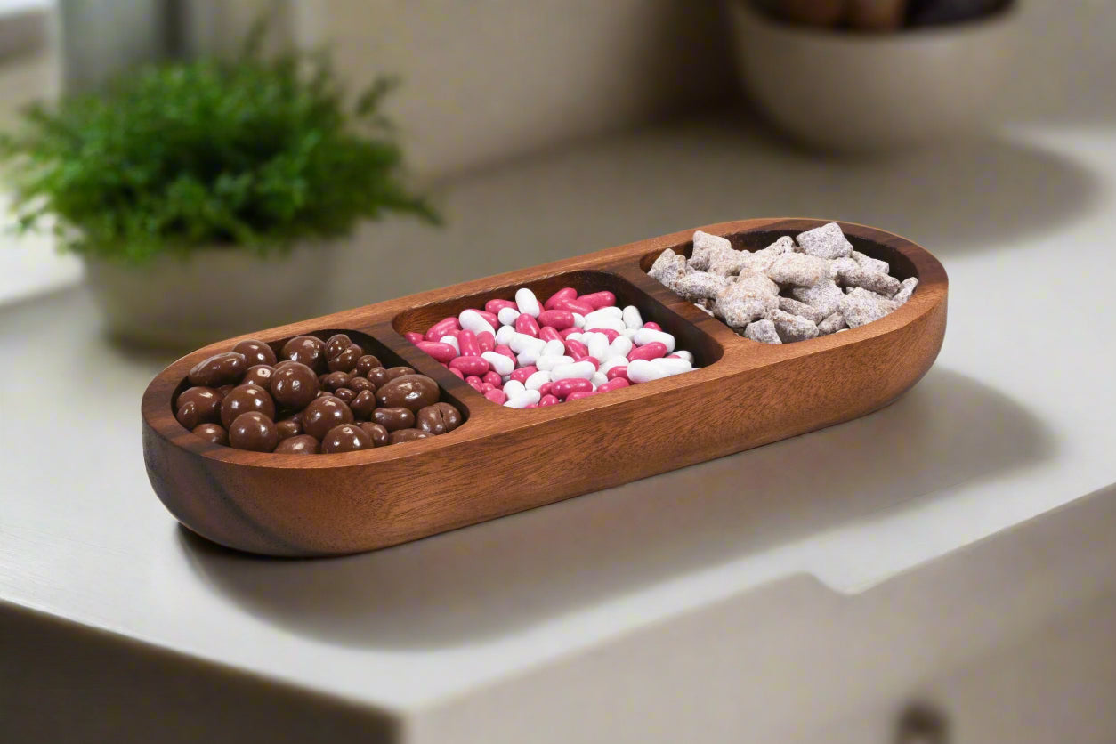 Acacia Wood Three-Compartment Accent Bowl