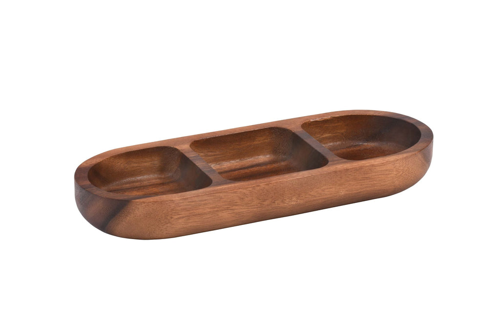 Acacia Wood Three-Compartment Accent Bowl