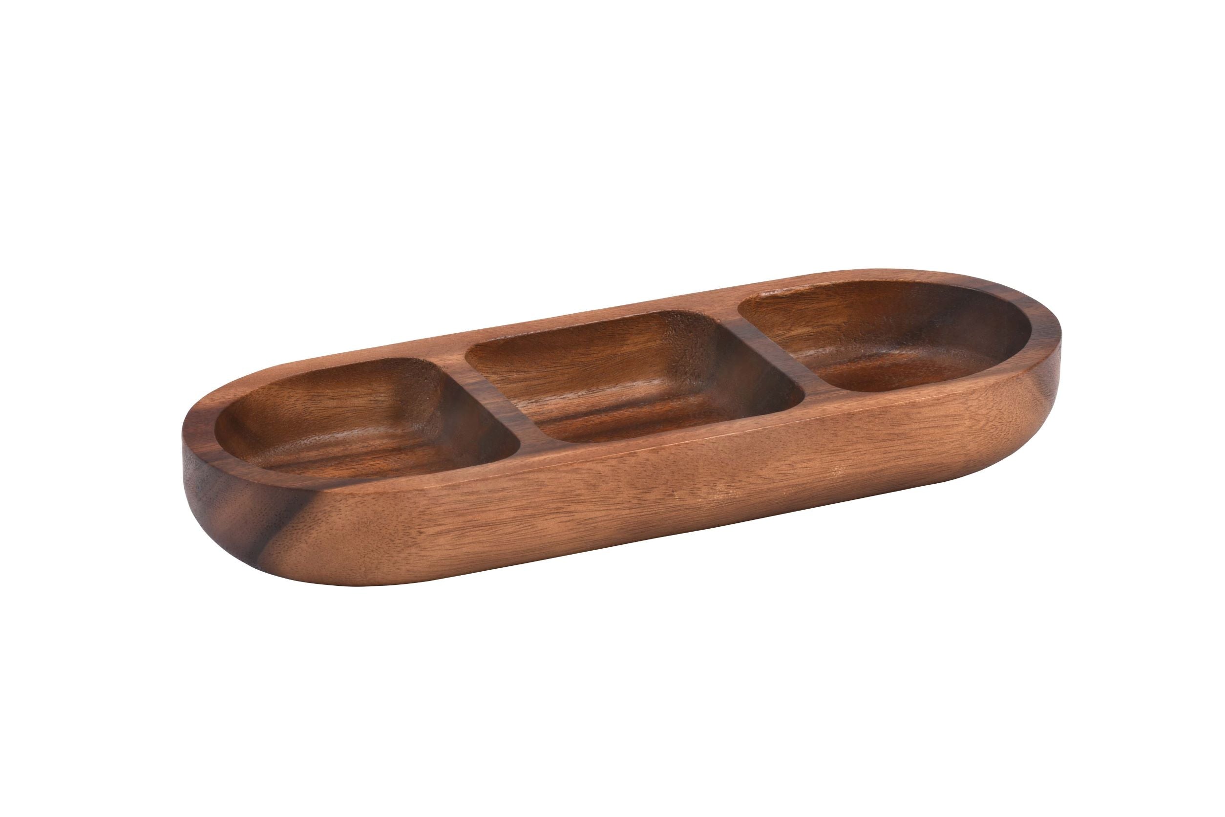 Acacia Wood Three-Compartment Accent Bowl