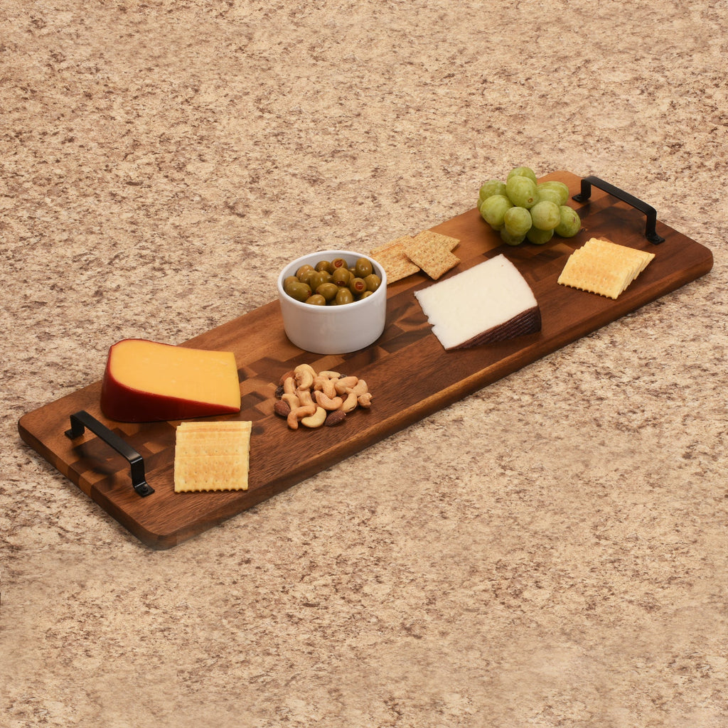 Acacia Wood Decorative Display Tray with Metal Handles