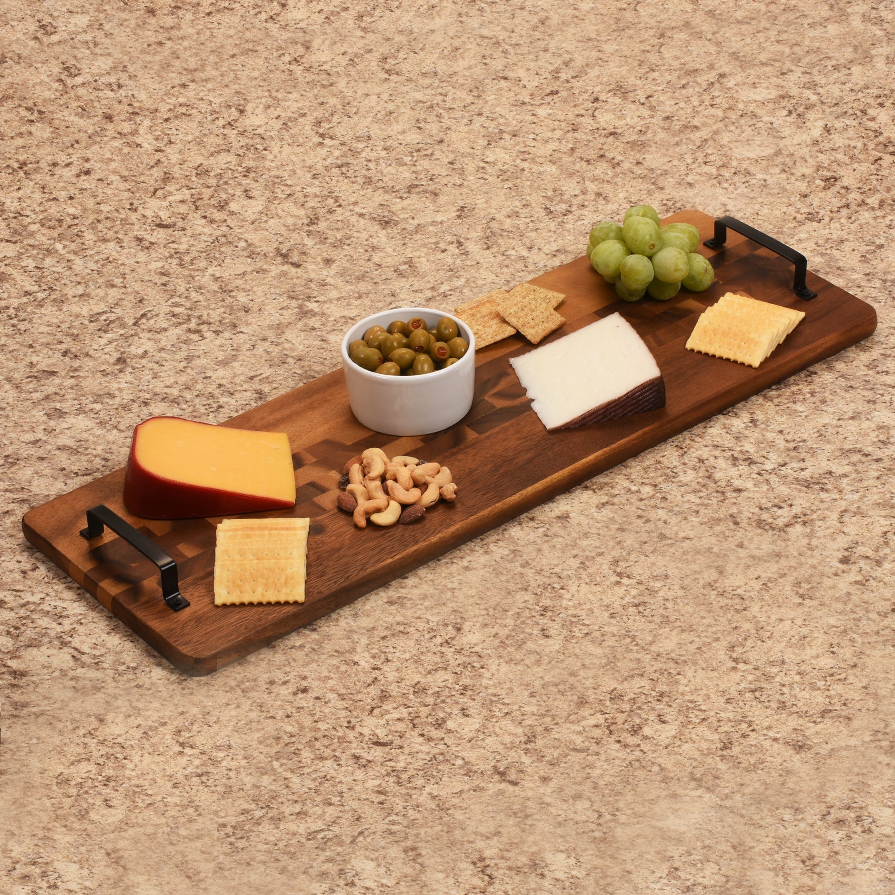 Acacia Wood Decorative Display Tray with Metal Handles