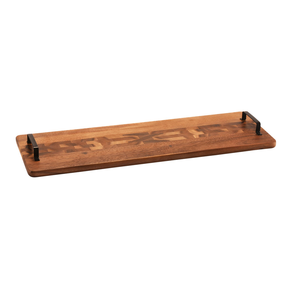 Acacia Wood Decorative Display Tray with Metal Handles