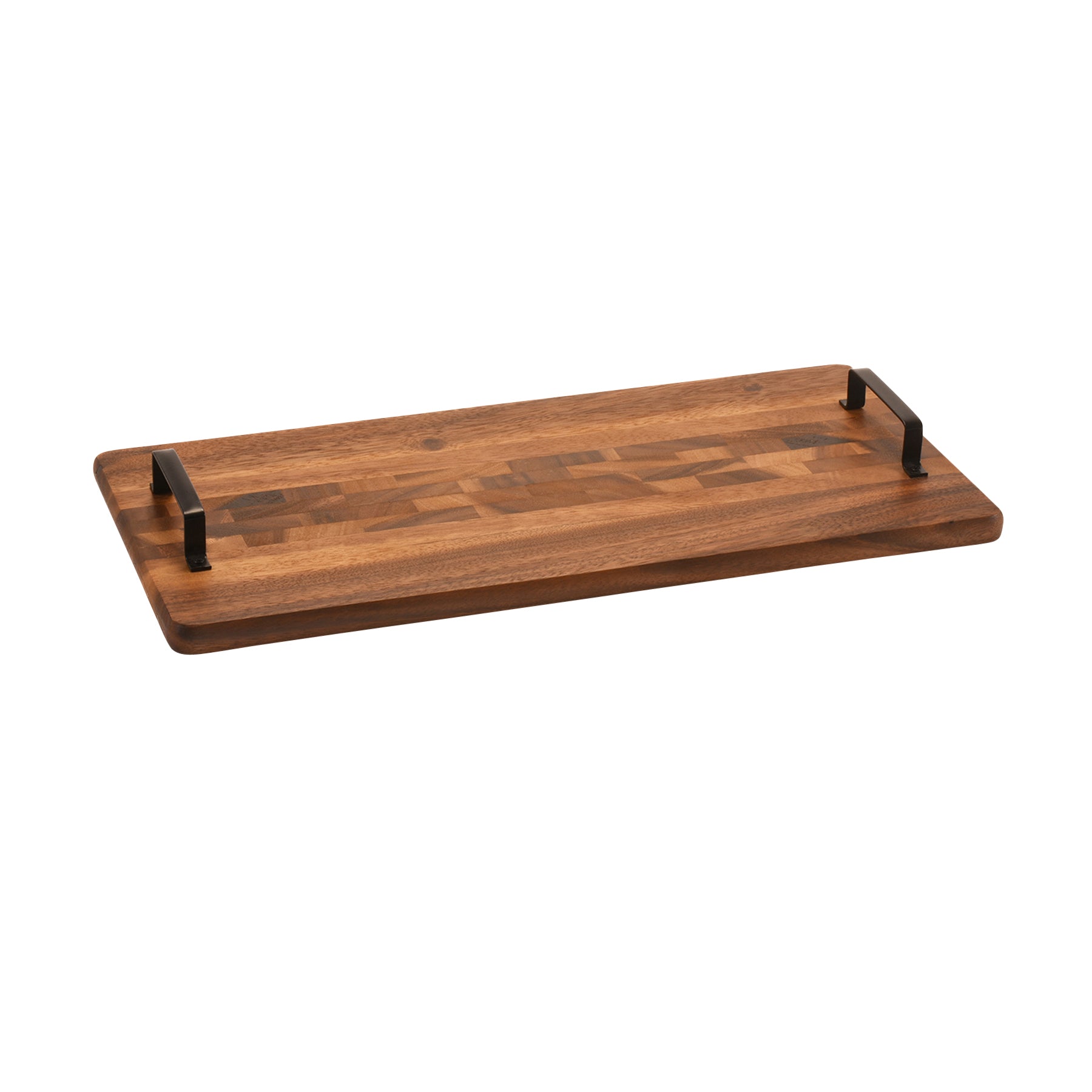Acacia Wood Decorative Display Tray with Metal Handles