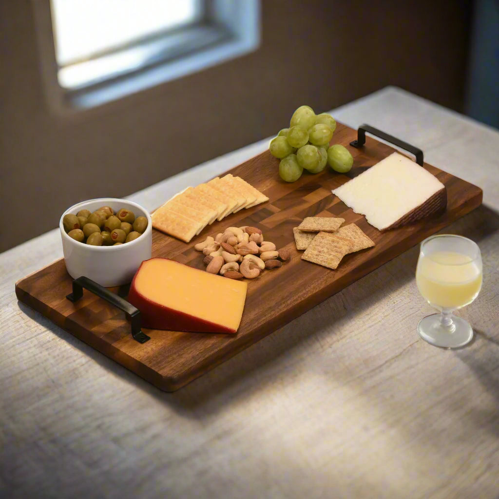 Acacia Wood Decorative Display Tray with Metal Handles