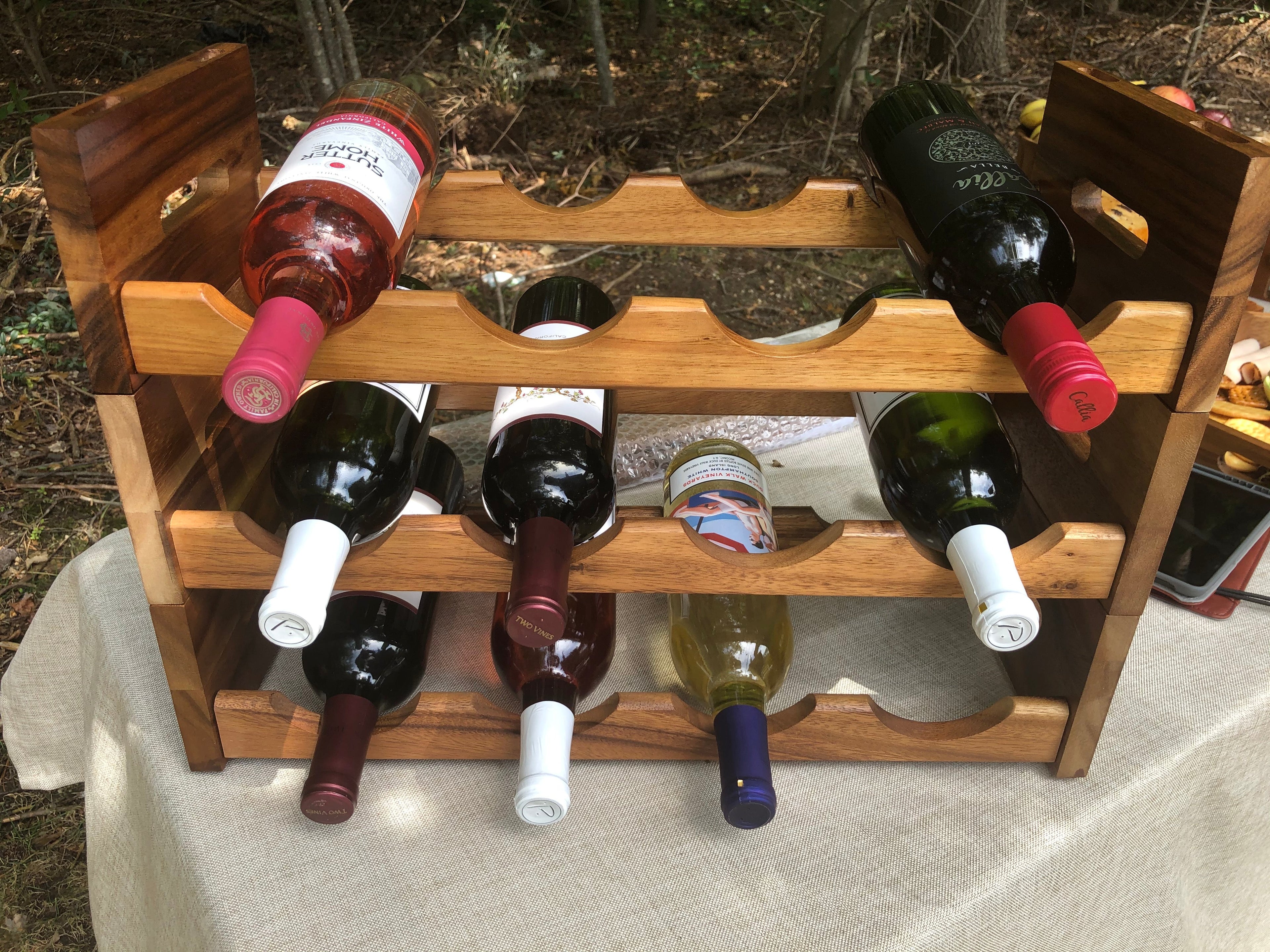 Acacia Wood Stackable Wine Display Rack
