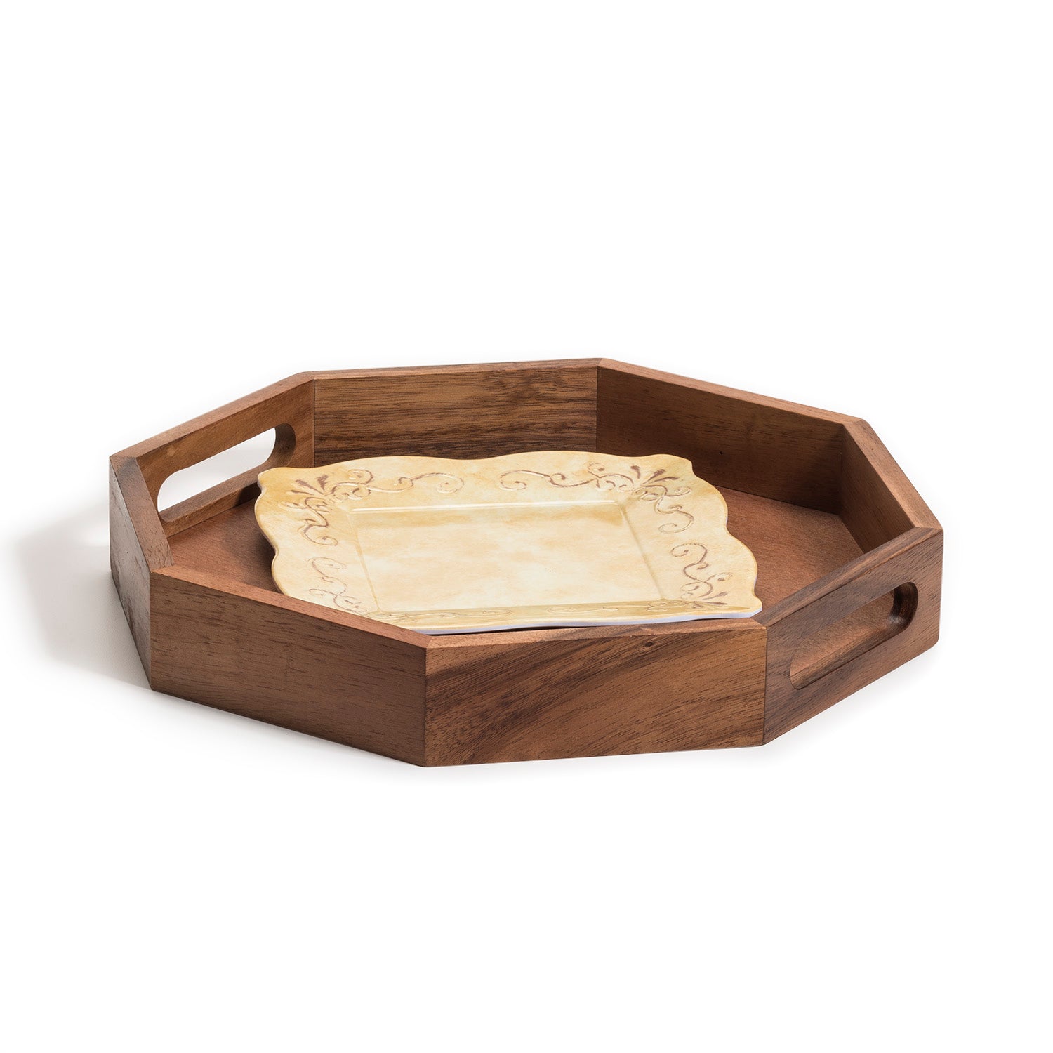 Acacia Wood Octagon Decorative Display Tray