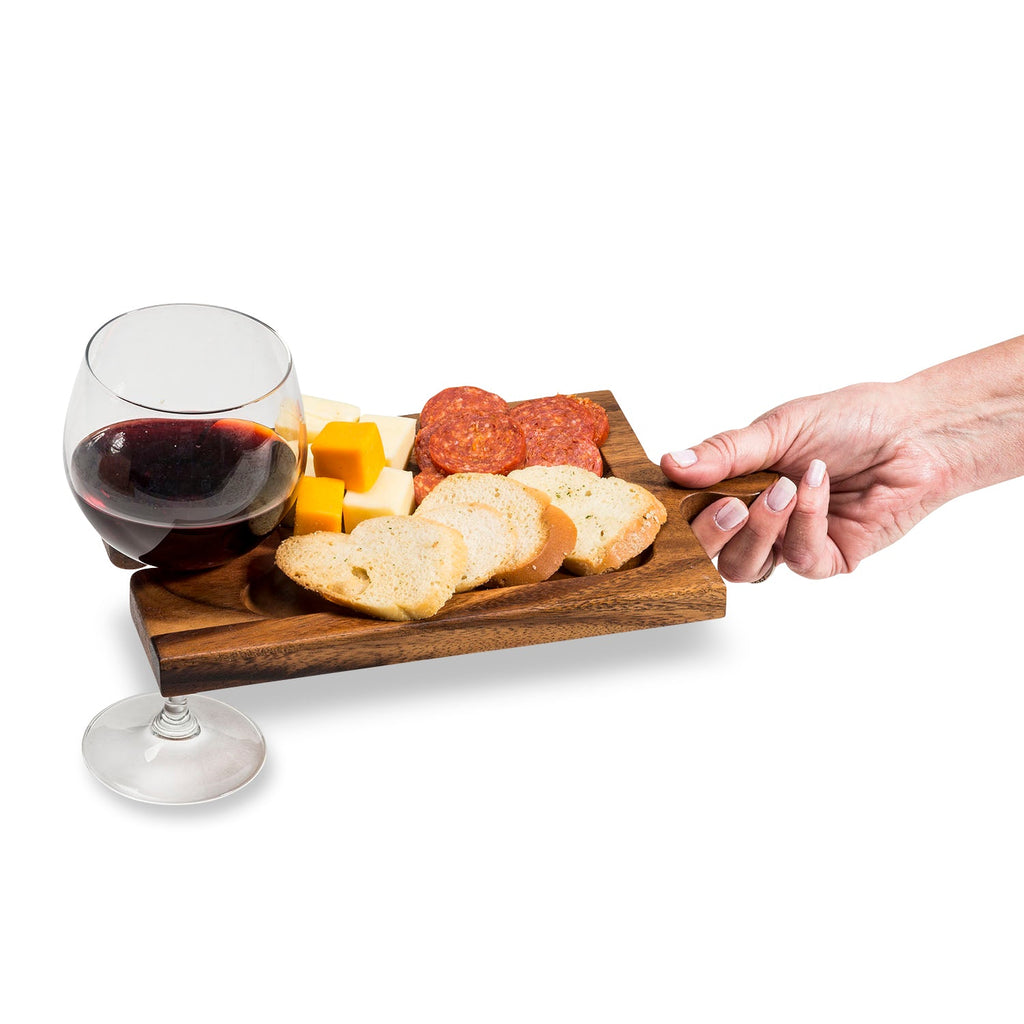 Acacia Wood Puzzle Charcuterie & Wine Glass Display