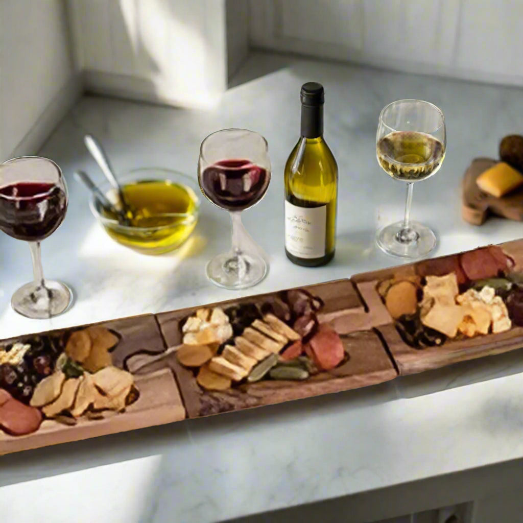 Acacia Wood Puzzle Charcuterie & Wine Glass Display