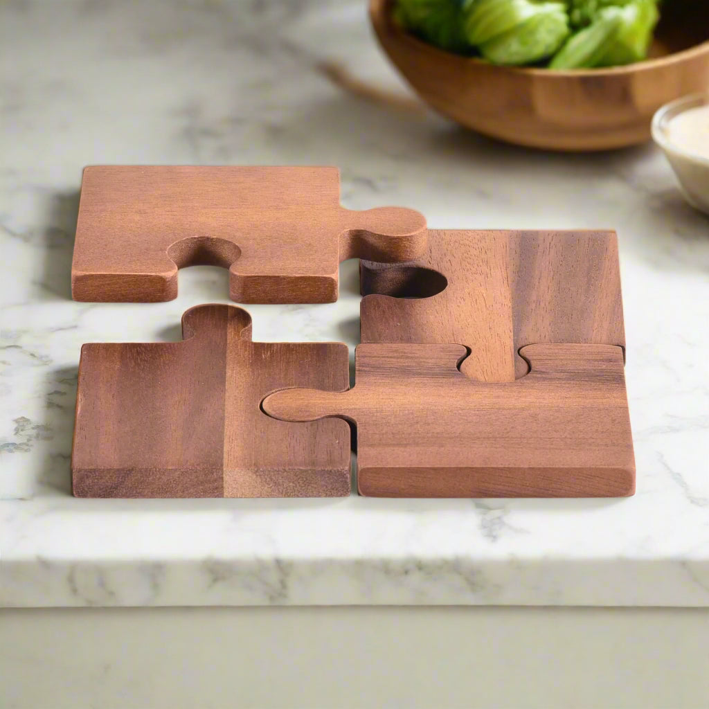 Acacia Wood Puzzle Piece Coasters – Set of 4