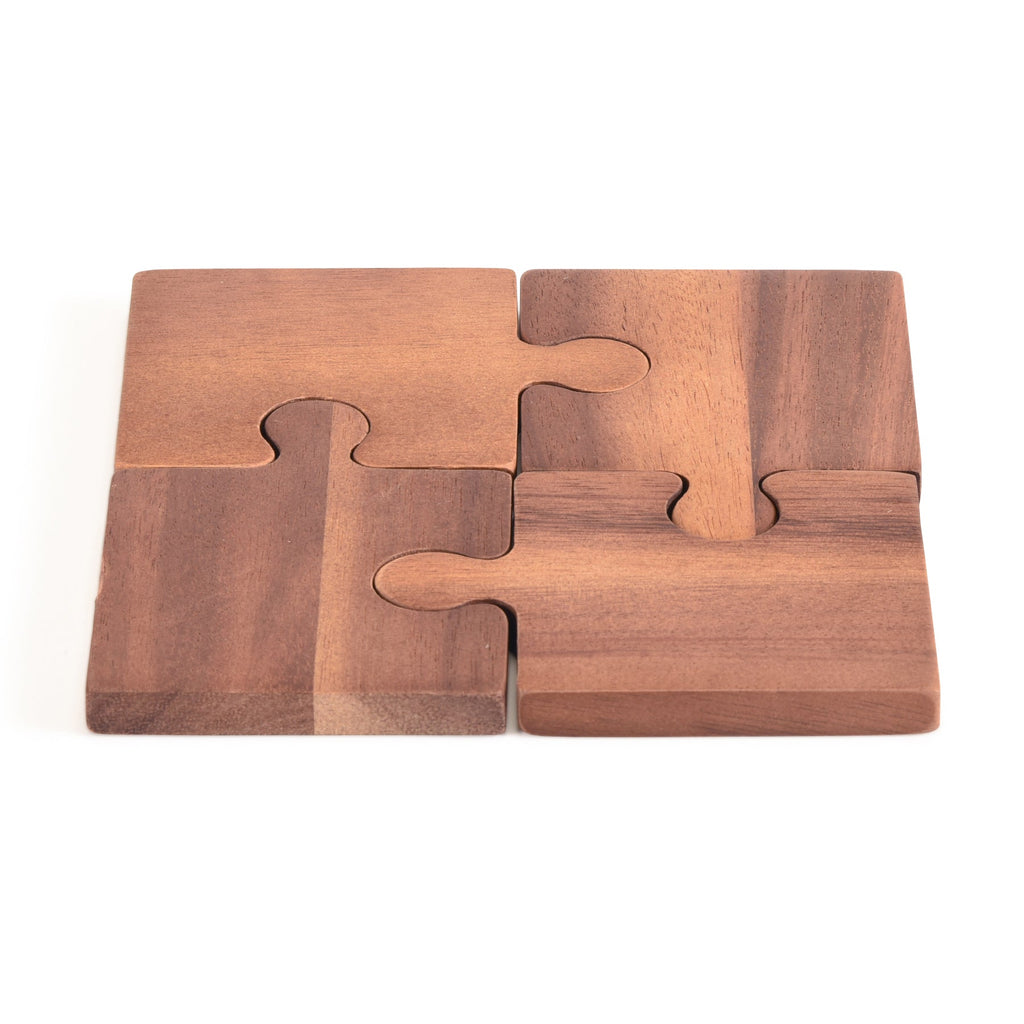 Acacia Wood Puzzle Piece Coasters – Set of 4