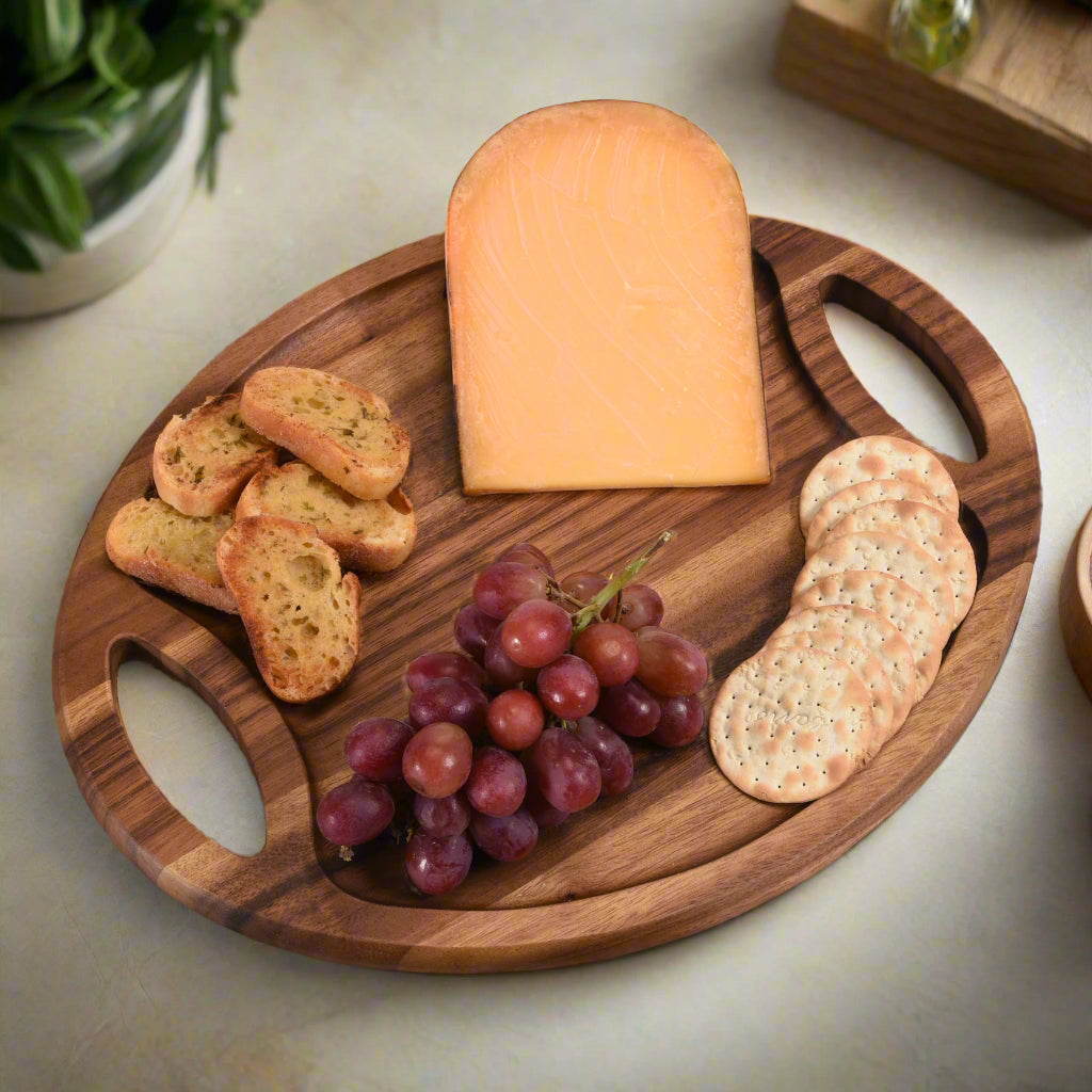 Acacia Wood Oval Display Tray with Handles