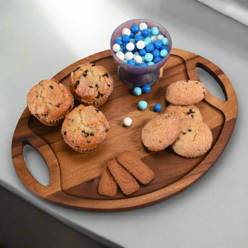 Acacia Wood Oval Display Tray with Handles