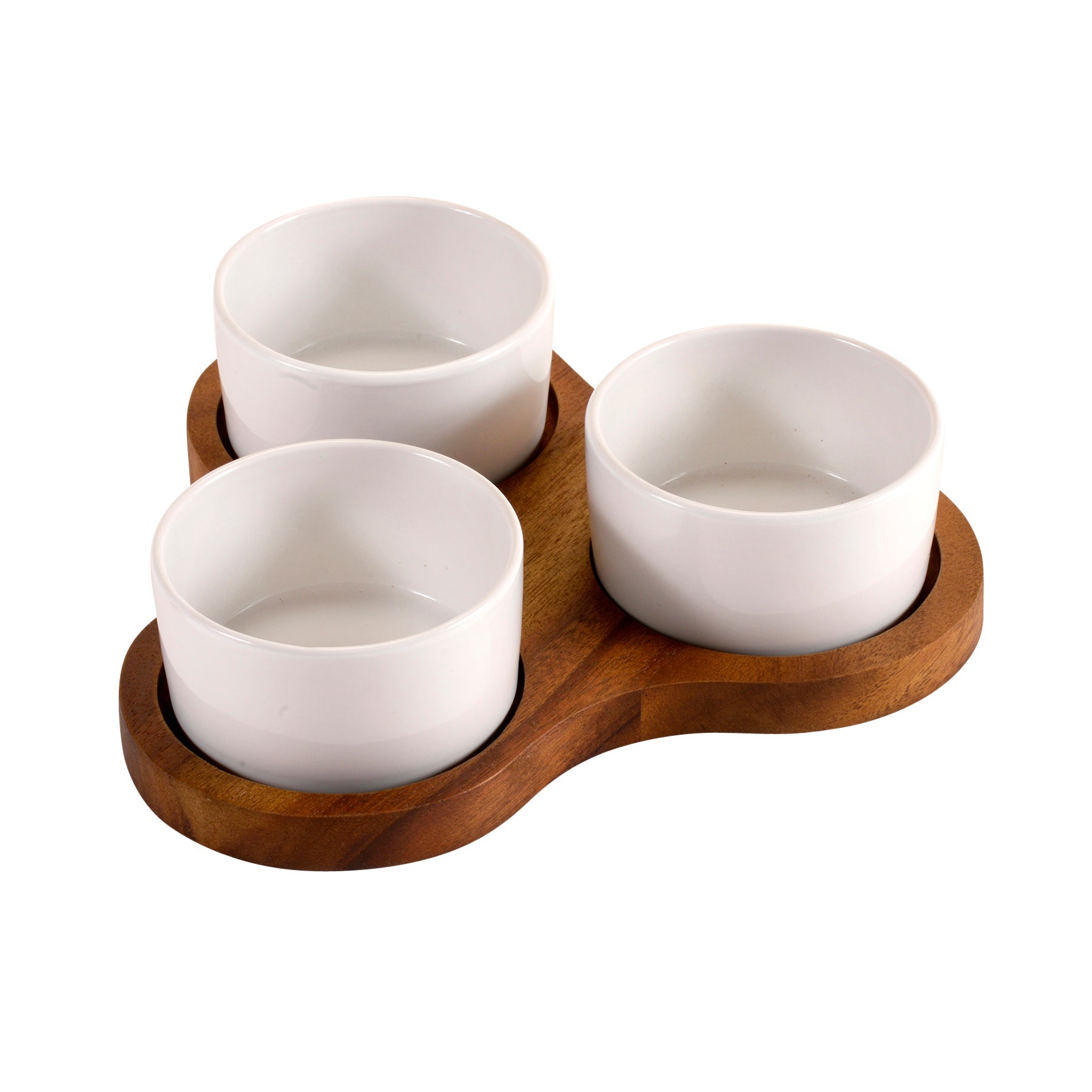 Acacia Wood Triangular Display Set with Ceramic Dishes