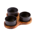 Acacia Wood Triangular Display Set with Ceramic Dishes