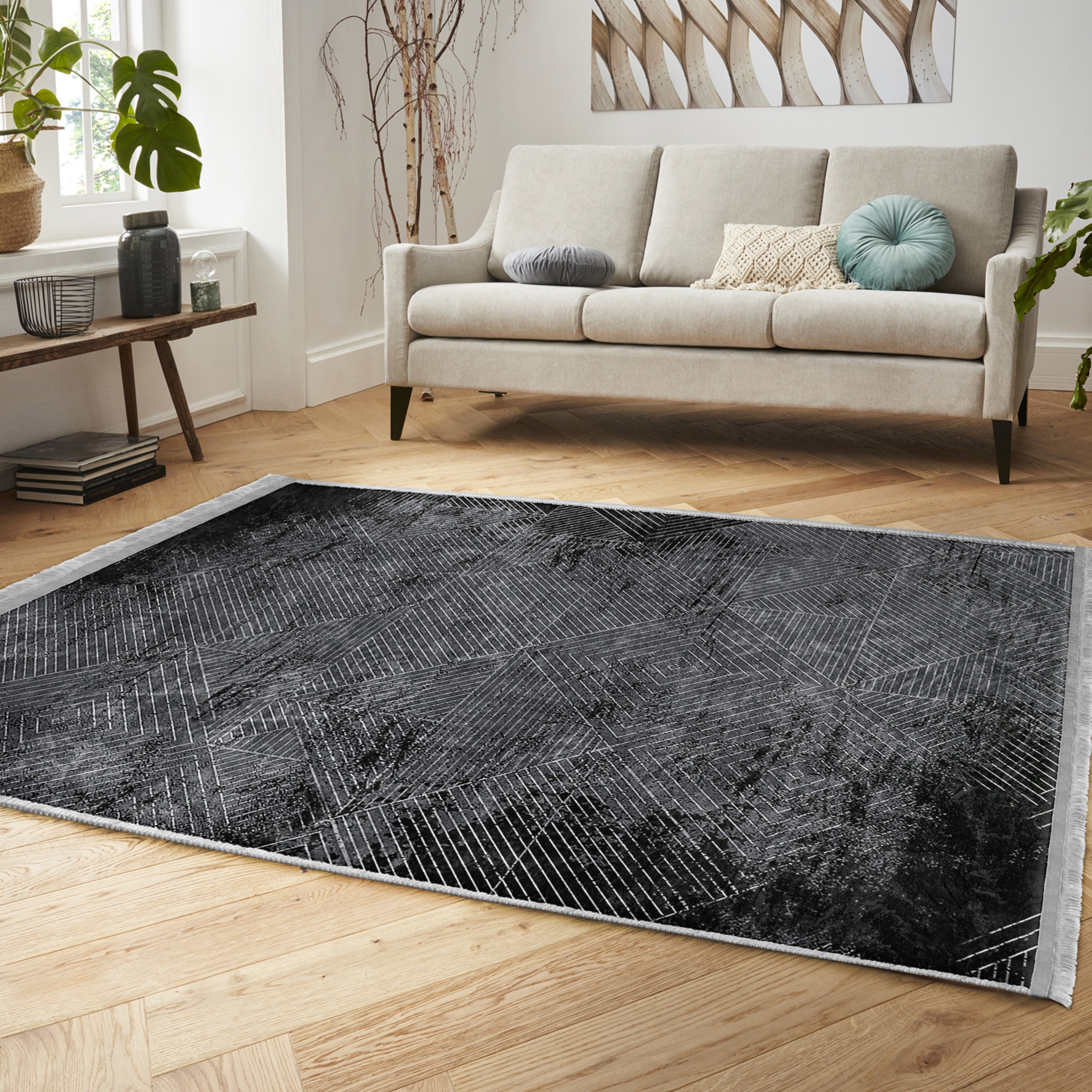 Geometric Pattern Washable Area Rug