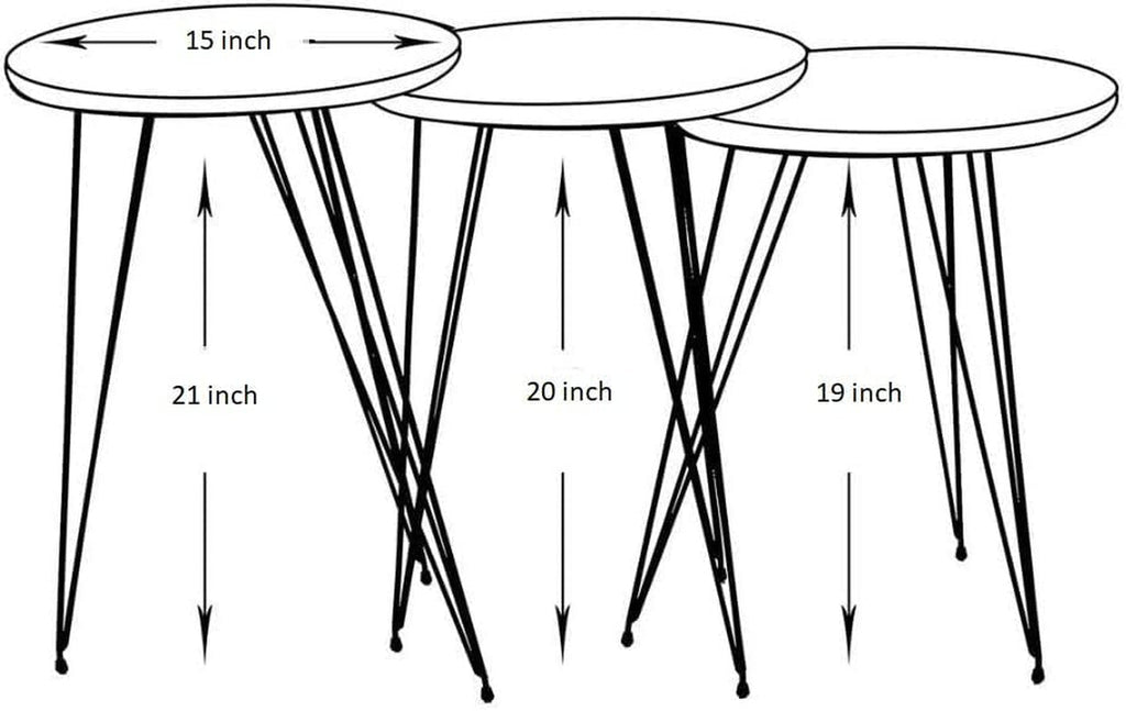Three Piece Round Nesting End Tables With Marble Gold Legs
