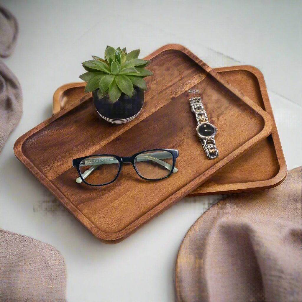 Acacia Wood Rectangular Decorative Accent Plates