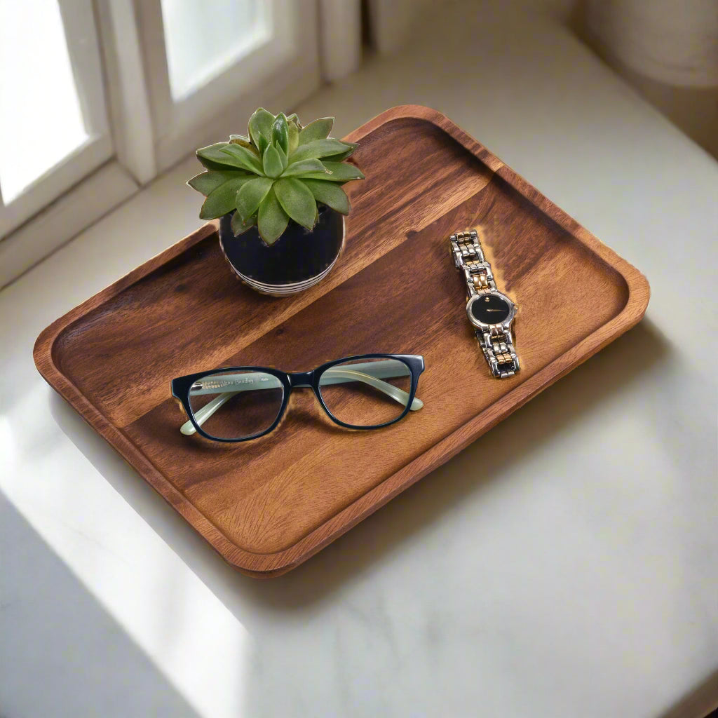 Acacia Wood Rectangular Decorative Accent Plates