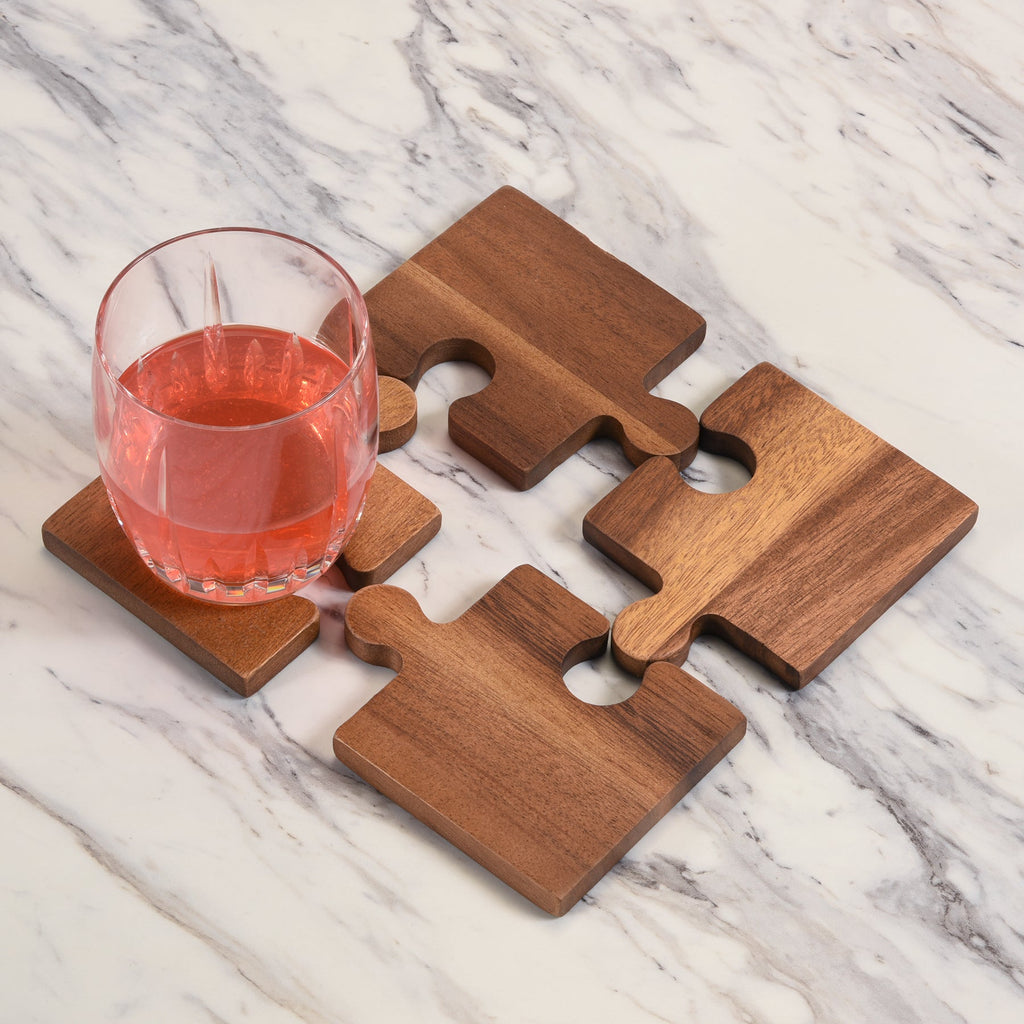 Acacia Wood Puzzle Piece Coasters – Set of 4