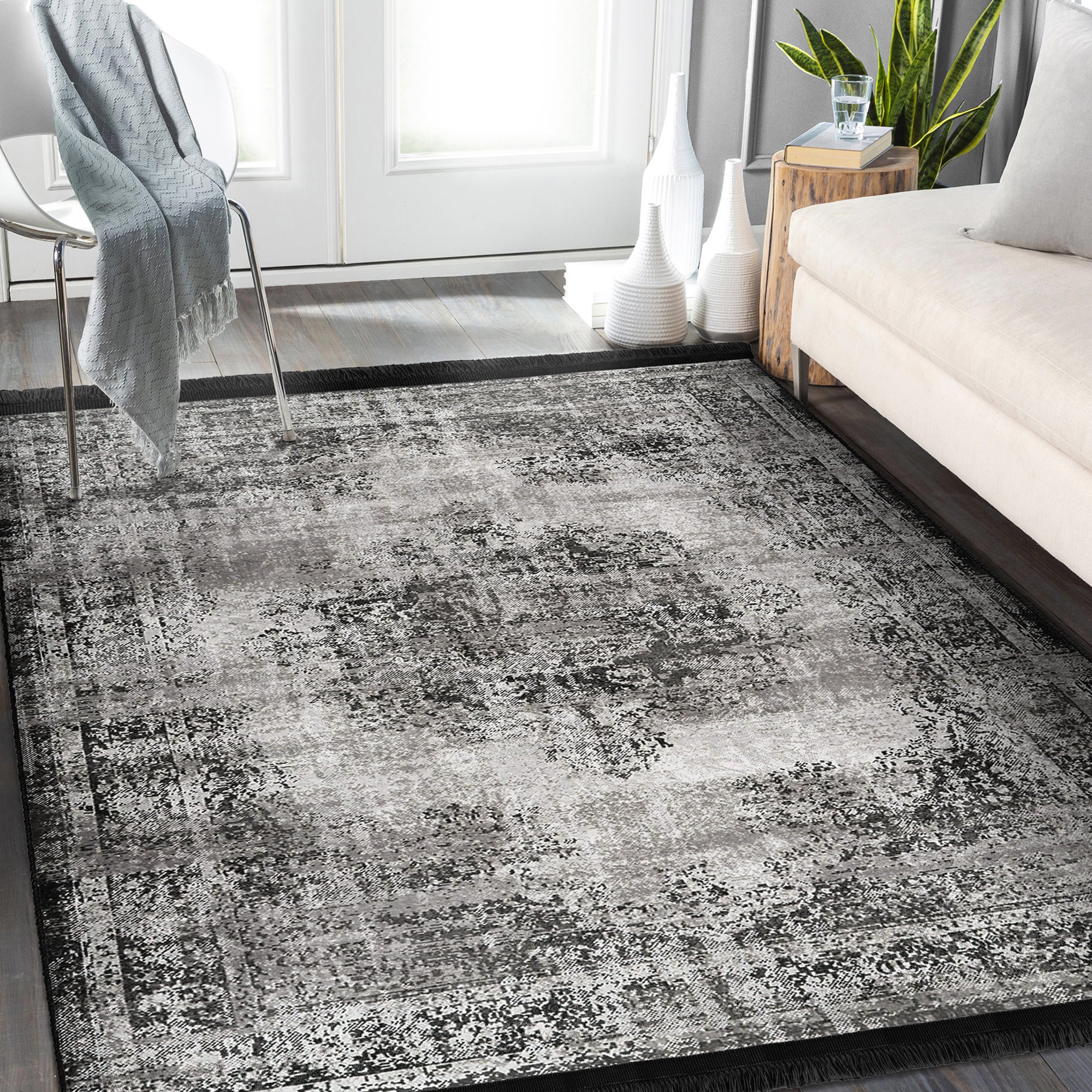 Modern Neutral Washable Area Rug