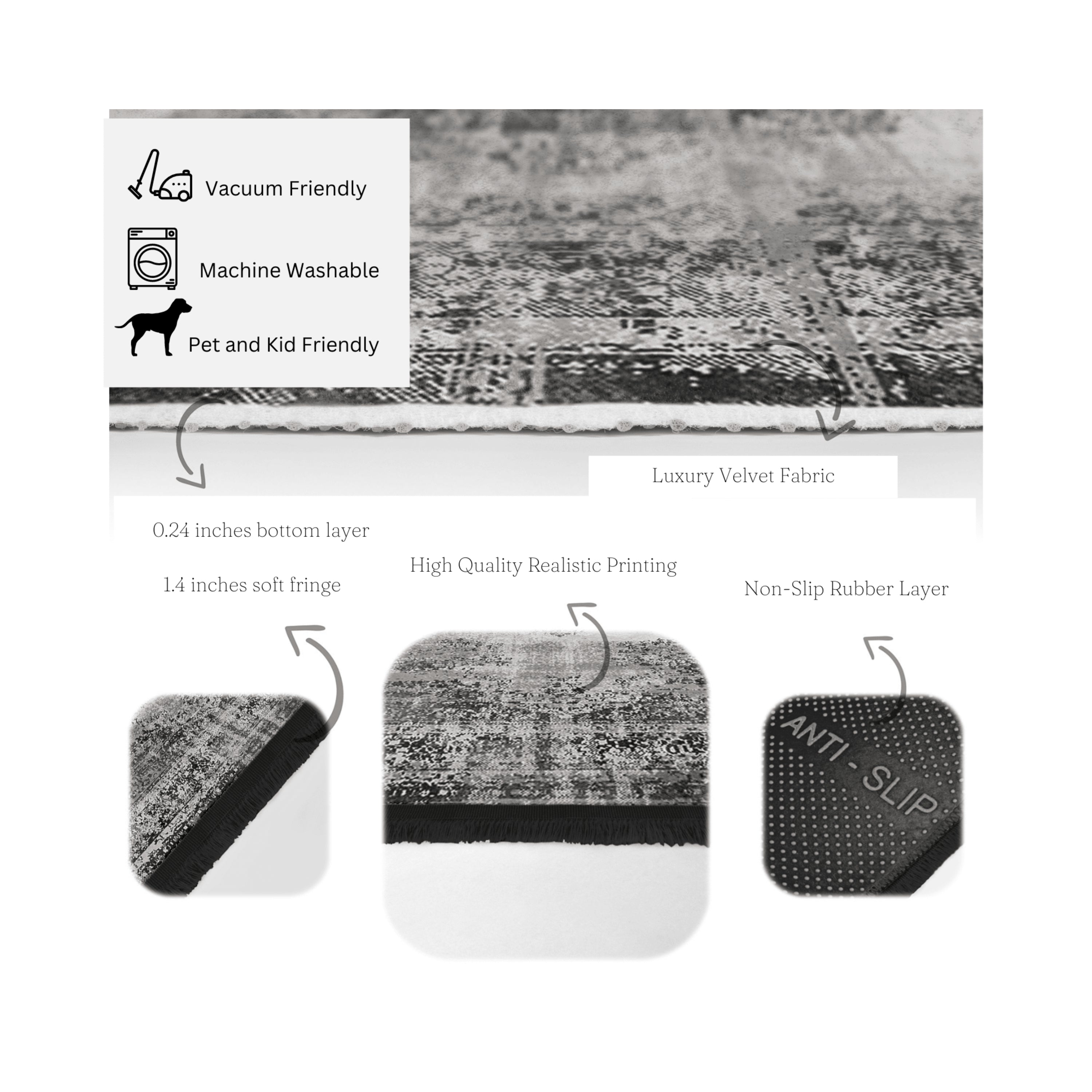 Modern Neutral Washable Area Rug