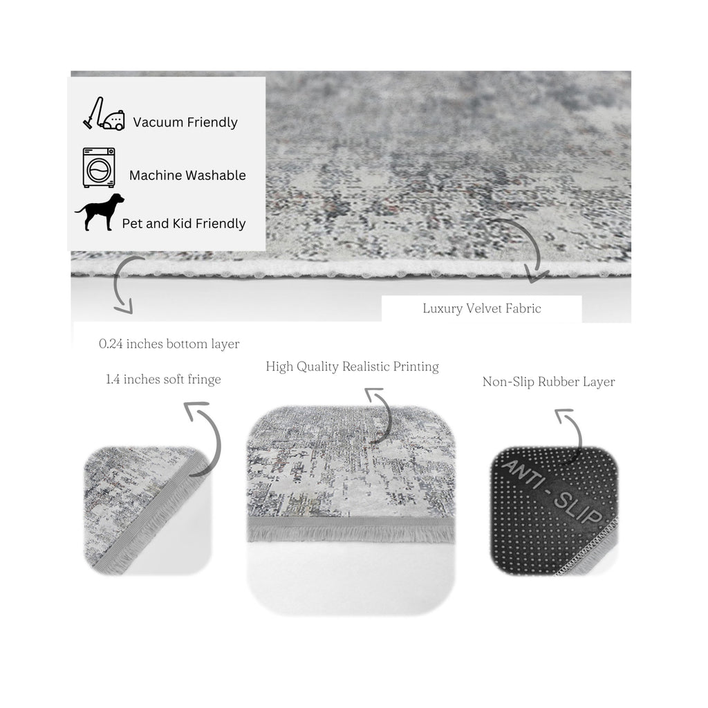 Grey Bedroom Washable Area Rug