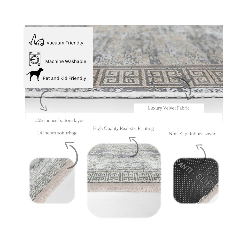 Grey Classic Washable Area Rug