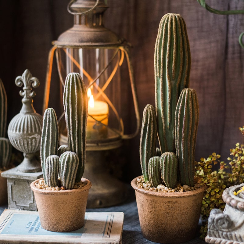 Faux Cactus in Brown Pot