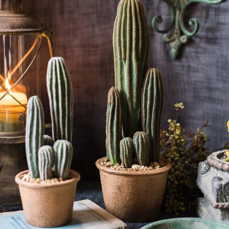 Faux Cactus in Brown Pot