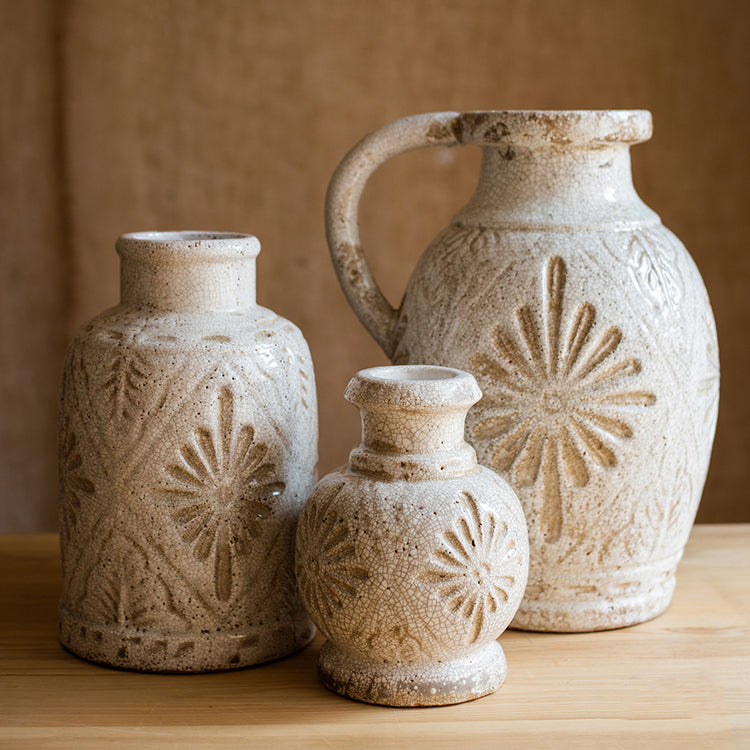 Carved White Ceramic Vase