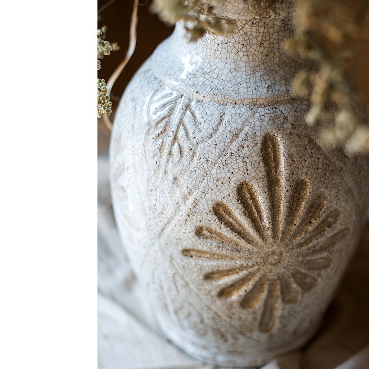 Carved White Ceramic Vase