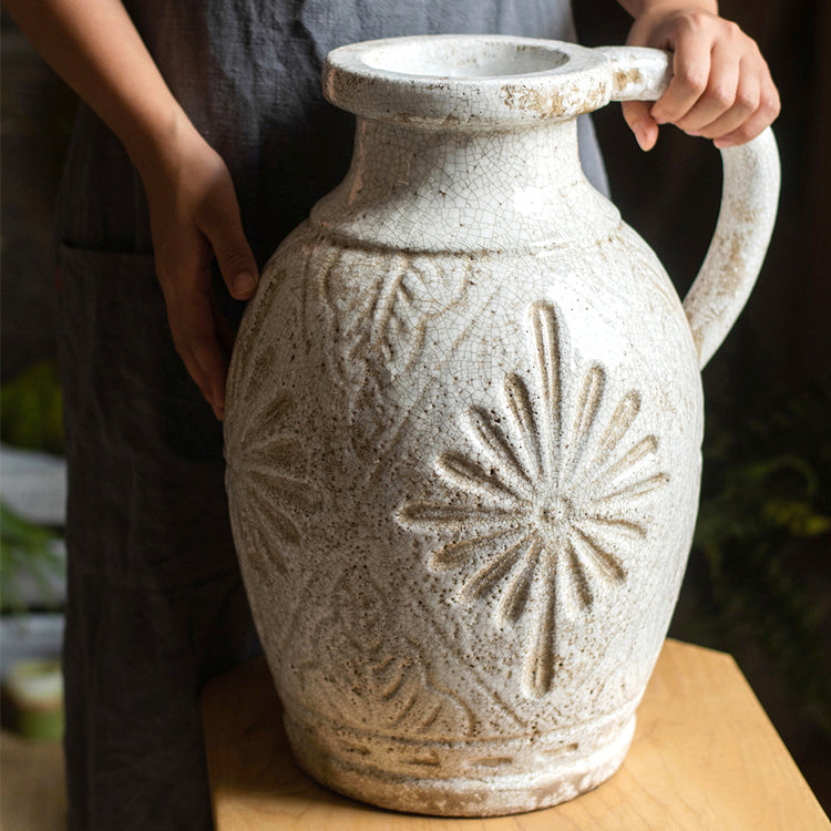 Carved White Ceramic Vase