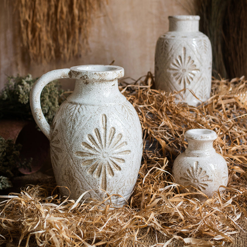 Carved White Ceramic Vase